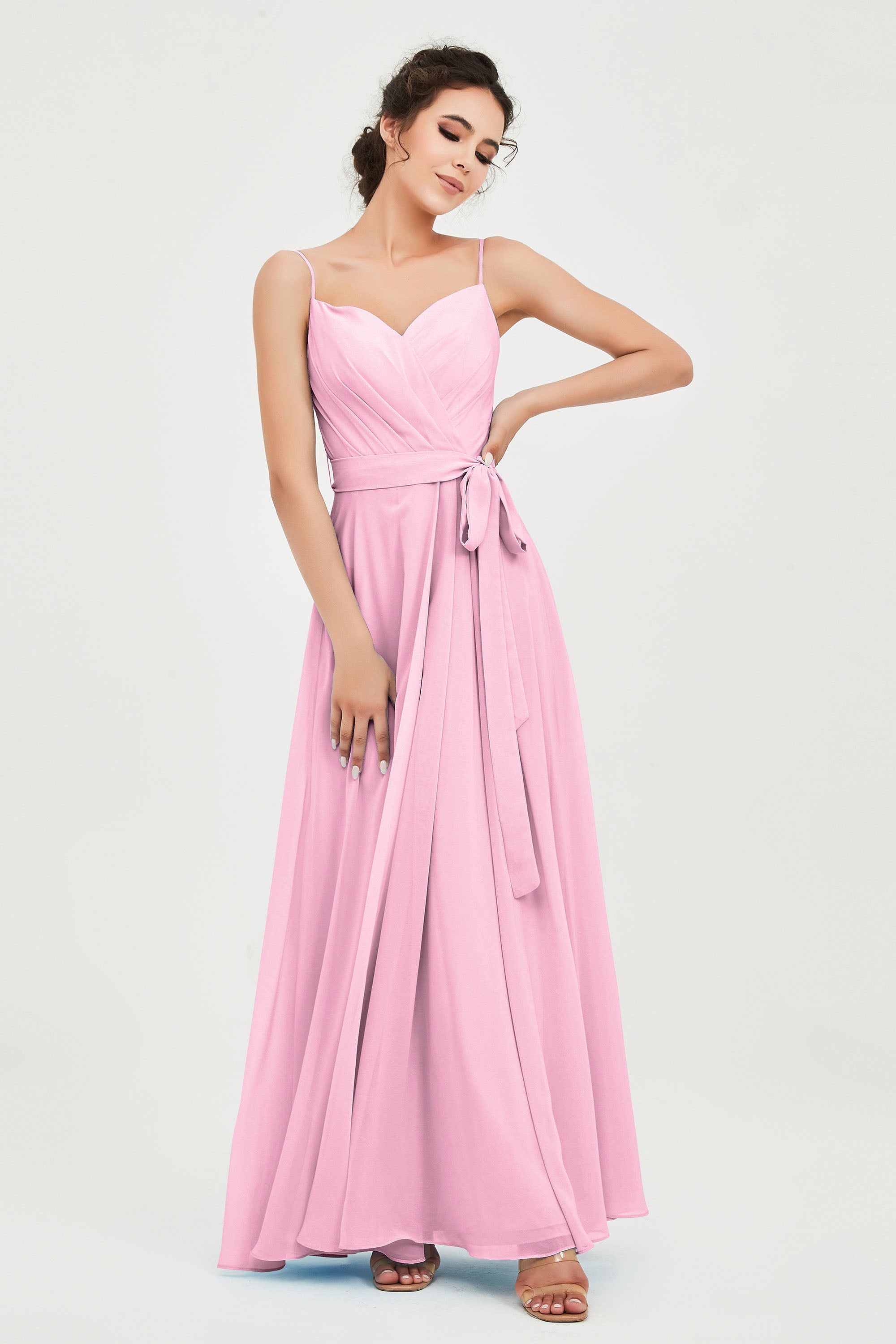 Spaghetti Straps Chiffon Bridesmaid Dress Sweetheart A line Formal Evening Dresses Gowns