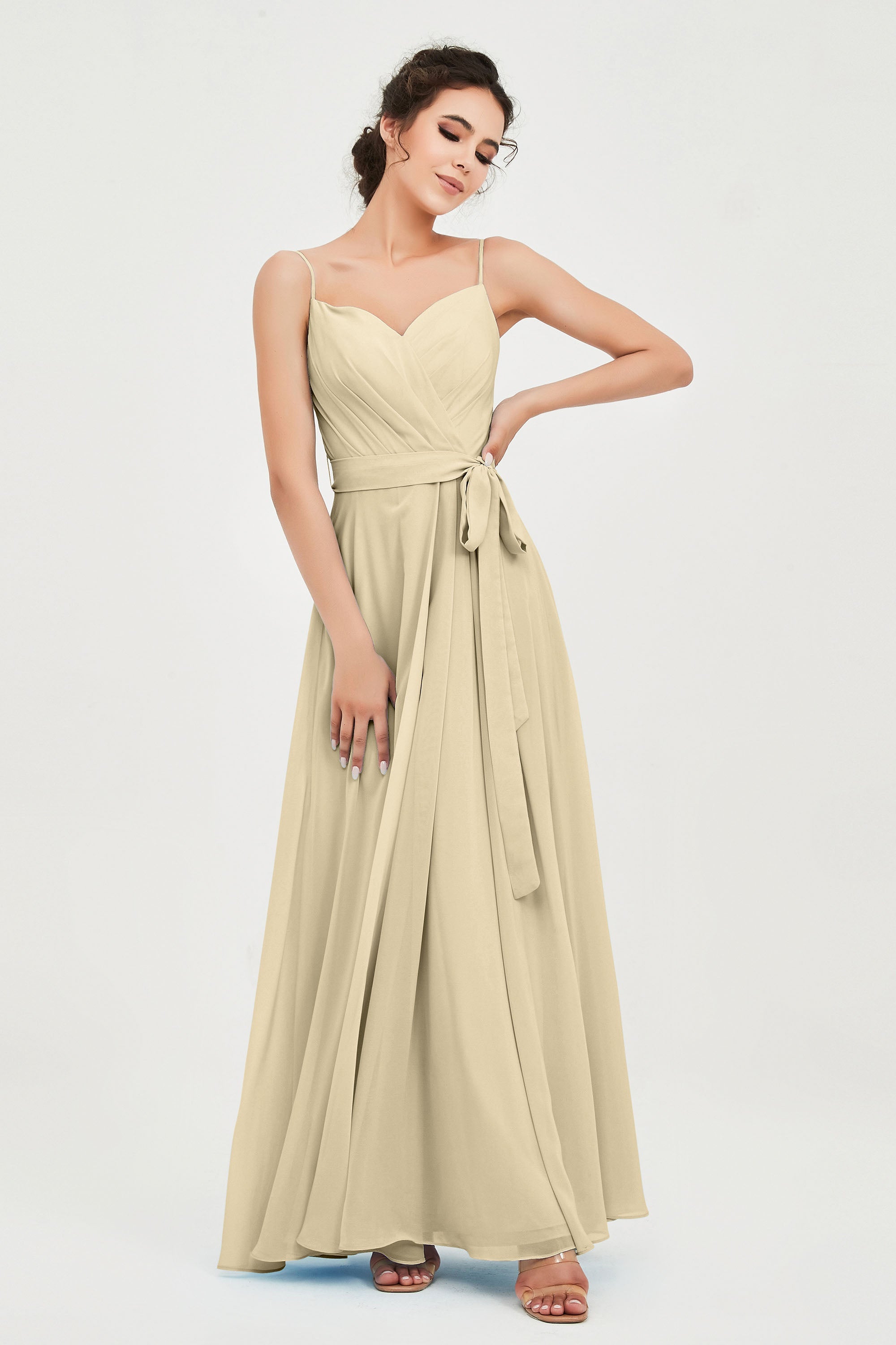 Spaghetti Straps Chiffon Bridesmaid Dress Sweetheart A line Formal Evening Dresses Gowns