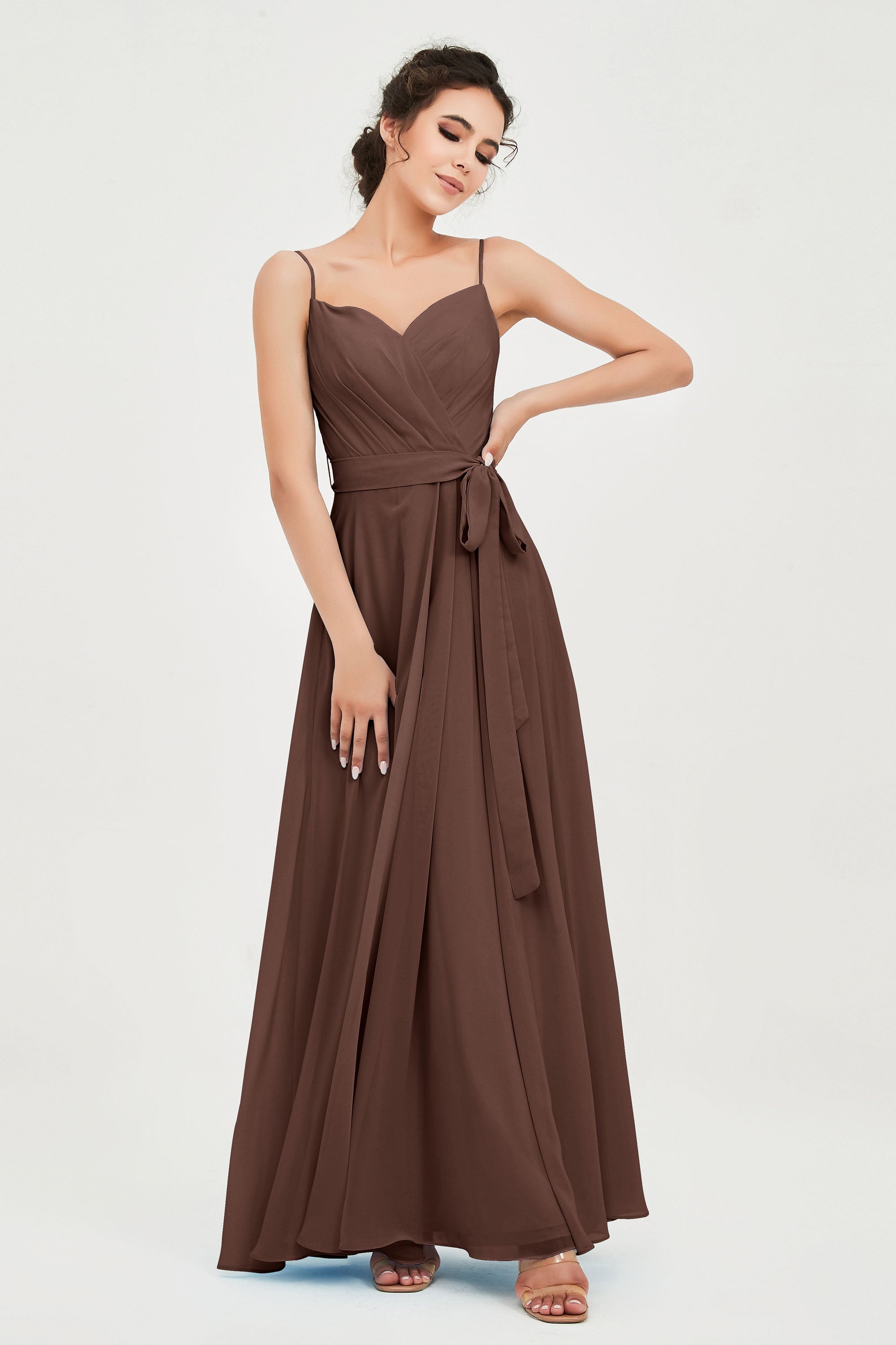 Spaghetti Straps Chiffon Bridesmaid Dress Sweetheart A line Formal Evening Dresses Gowns