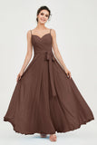 Spaghetti Straps Chiffon Bridesmaid Dress Sweetheart A line Formal Evening Dresses Gowns