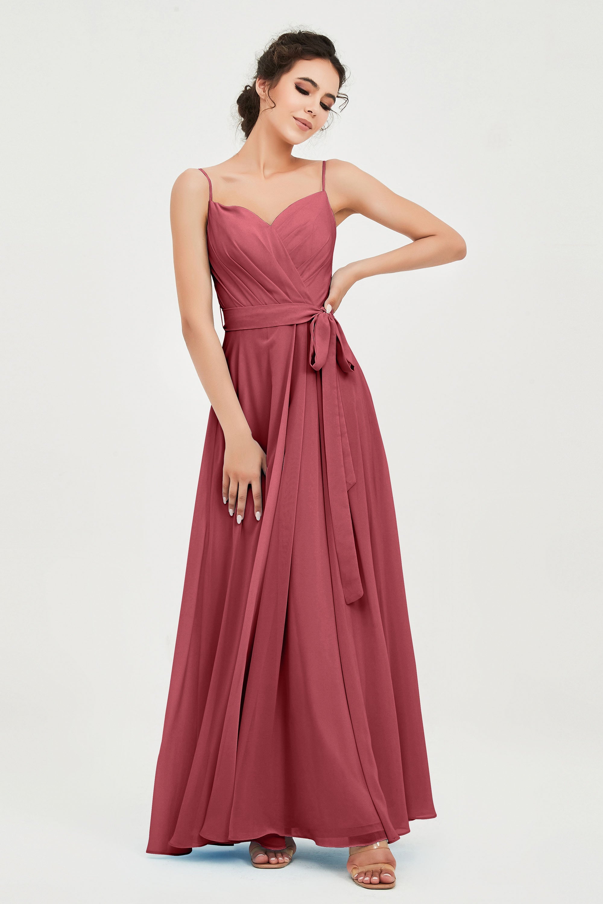 Spaghetti Straps Chiffon Bridesmaid Dress Sweetheart A line Formal Evening Dresses Gowns