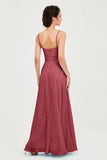 Spaghetti Straps Chiffon Bridesmaid Dress Sweetheart A line Formal Evening Dresses Gowns