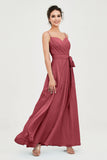 Spaghetti Straps Chiffon Bridesmaid Dress Sweetheart A line Formal Evening Dresses Gowns