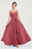 Spaghetti Straps Chiffon Bridesmaid Dress Sweetheart A line Formal Evening Dresses Gowns