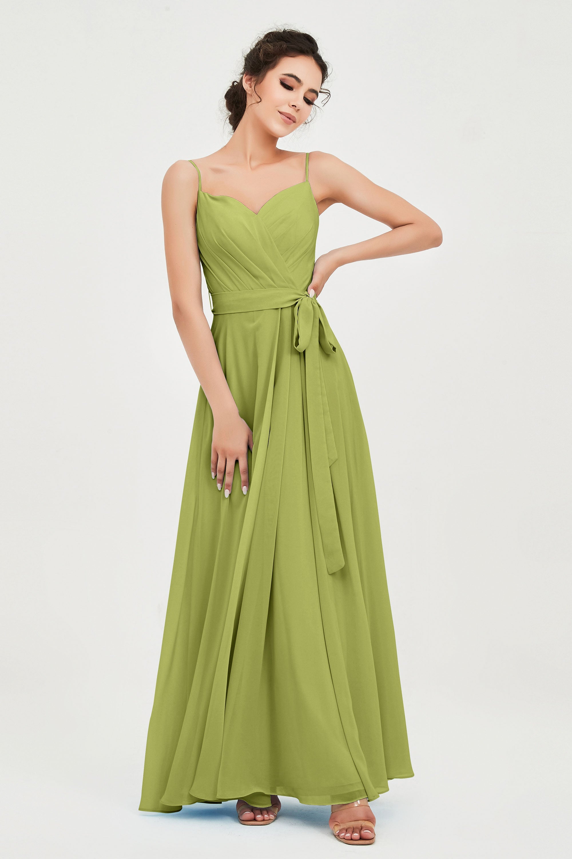 Spaghetti Straps Chiffon Bridesmaid Dress Sweetheart A line Formal Evening Dresses Gowns
