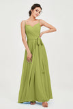 Spaghetti Straps Chiffon Bridesmaid Dress Sweetheart A line Formal Evening Dresses Gowns