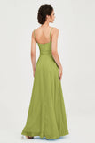 Spaghetti Straps Chiffon Bridesmaid Dress Sweetheart A line Formal Evening Dresses Gowns