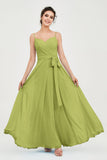 Spaghetti Straps Chiffon Bridesmaid Dress Sweetheart A line Formal Evening Dresses Gowns