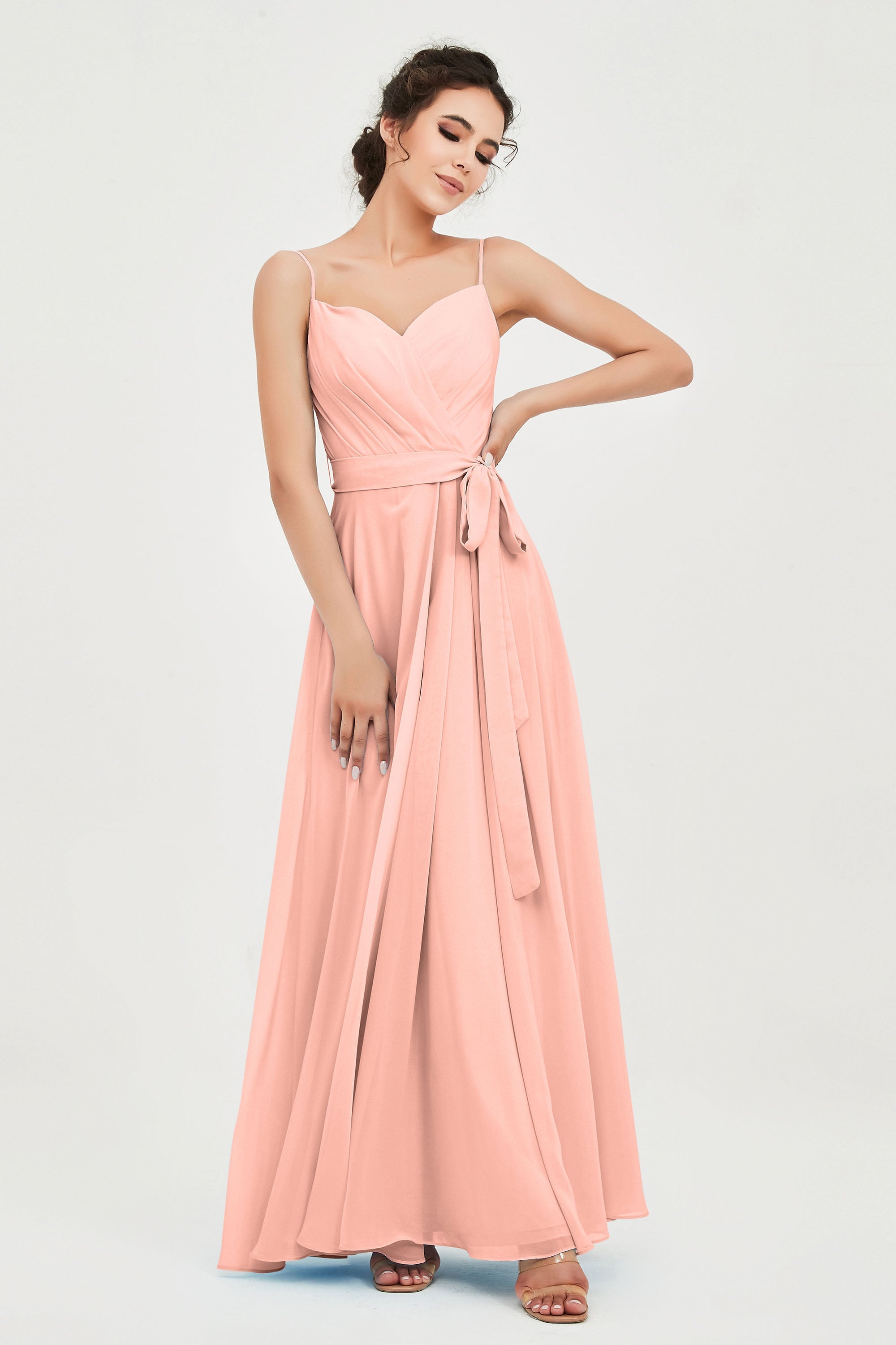 Spaghetti Straps Chiffon Bridesmaid Dress Sweetheart A line Formal Evening Dresses Gowns