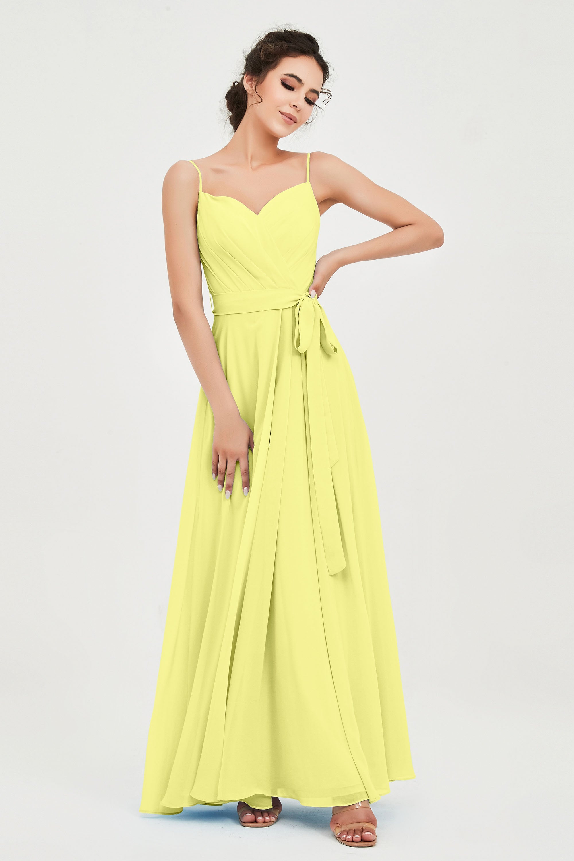 Spaghetti Straps Chiffon Bridesmaid Dress Sweetheart A line Formal Evening Dresses Gowns
