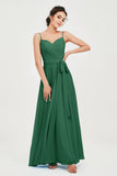 Spaghetti Straps Chiffon Bridesmaid Dress Sweetheart A line Formal Evening Dresses Gowns