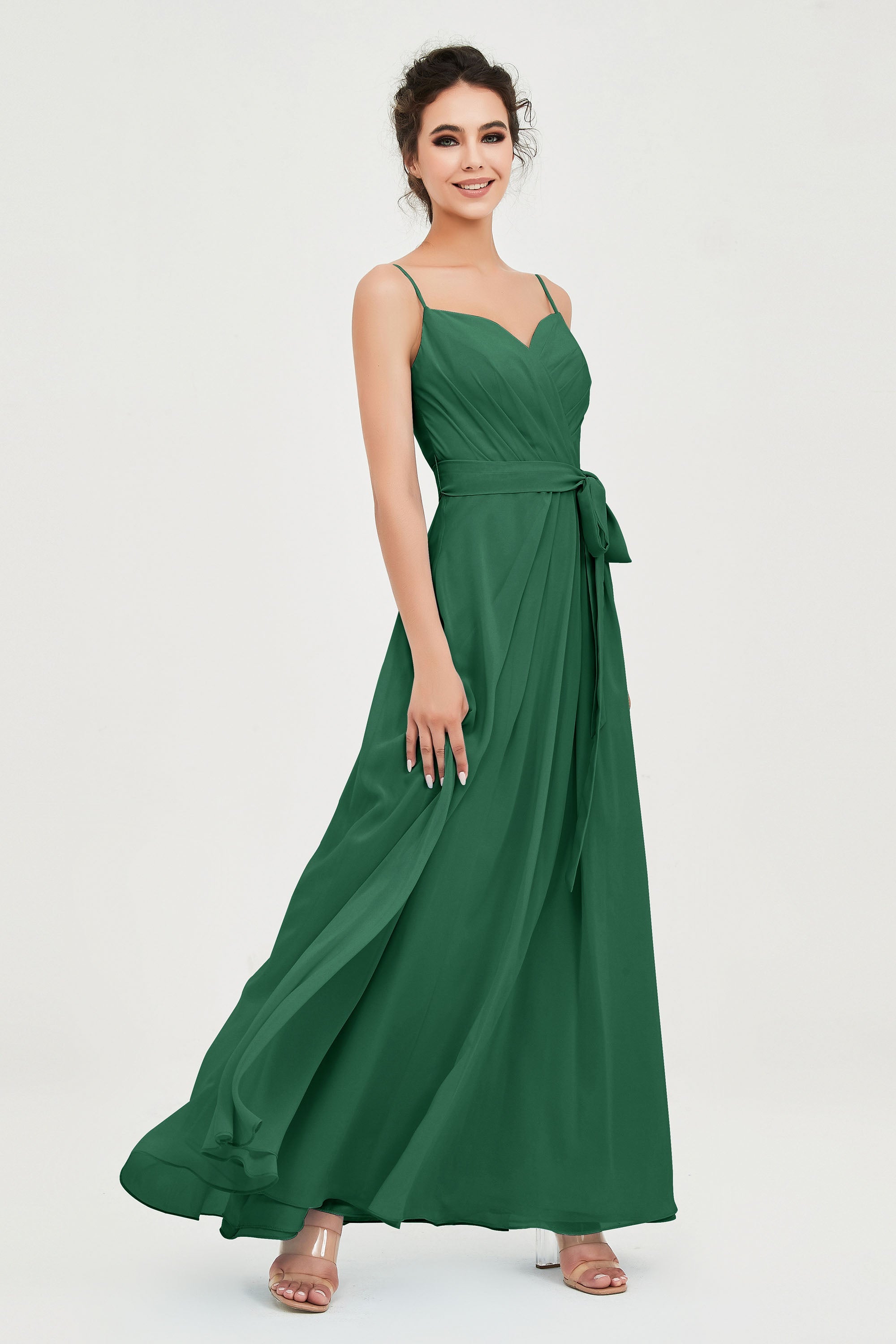 Spaghetti Straps Chiffon Bridesmaid Dress Sweetheart A line Formal Evening Dresses Gowns