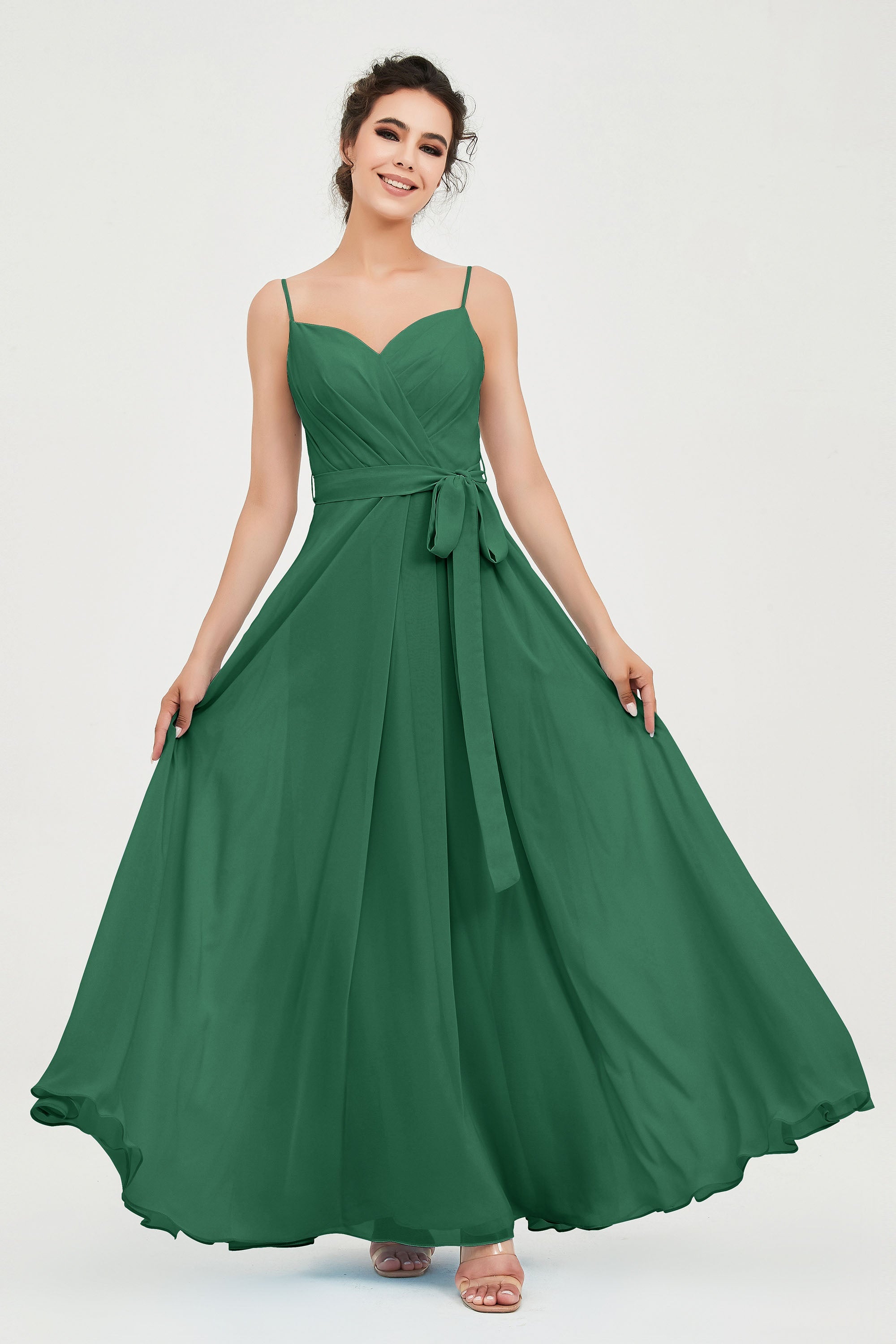 Spaghetti Straps Chiffon Bridesmaid Dress Sweetheart A line Formal Evening Dresses Gowns