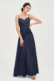 Spaghetti Straps Chiffon Bridesmaid Dress Sweetheart A line Formal Evening Dresses Gowns