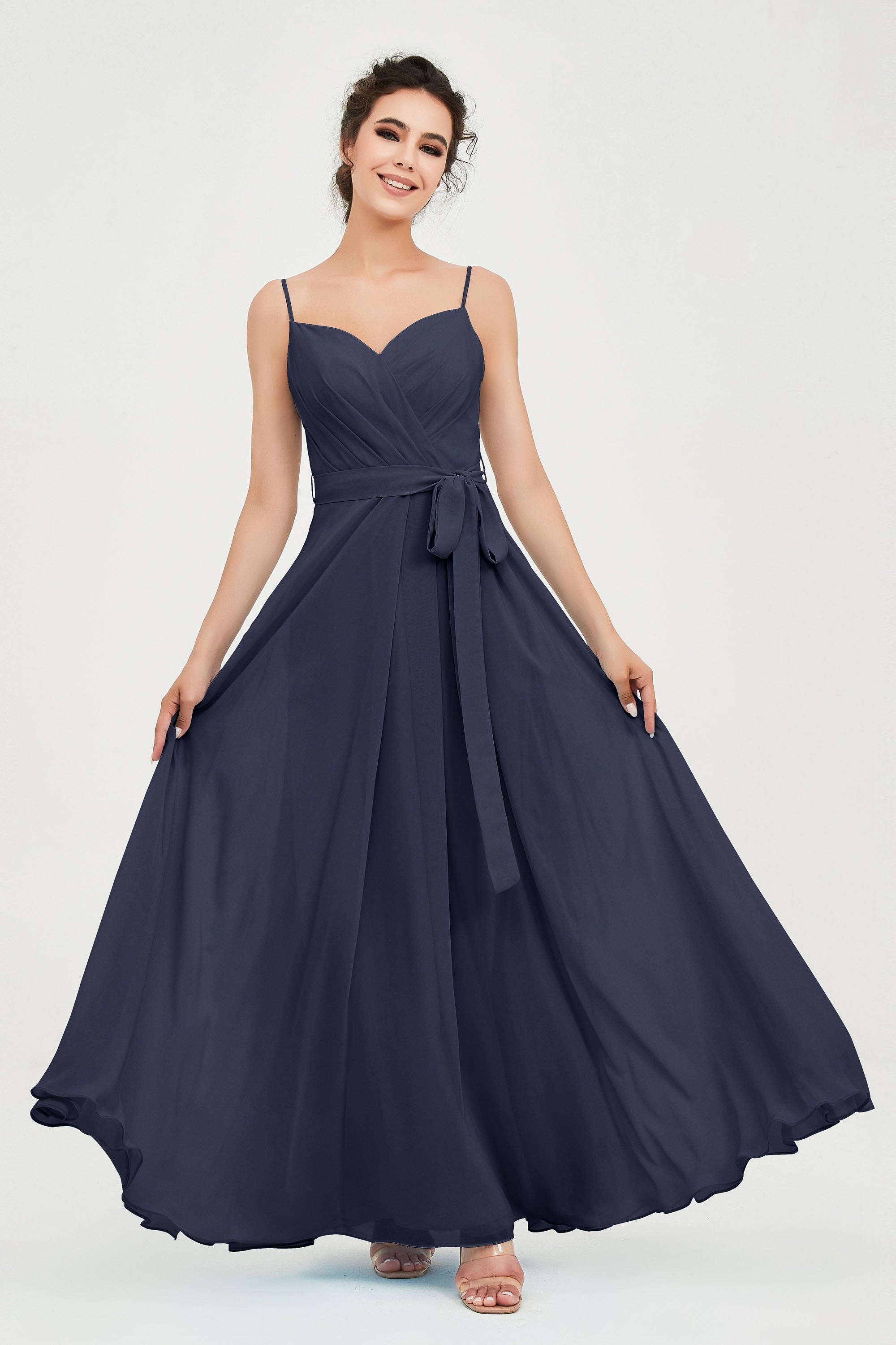 Spaghetti Straps Chiffon Bridesmaid Dress Sweetheart A line Formal Evening Dresses Gowns