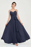 Spaghetti Straps Chiffon Bridesmaid Dress Sweetheart A line Formal Evening Dresses Gowns