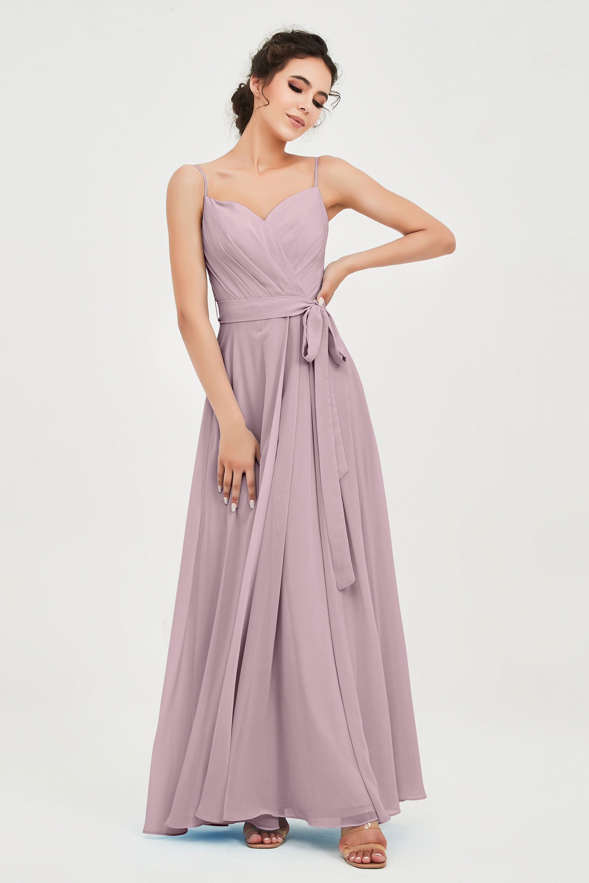 Spaghetti Straps Chiffon Bridesmaid Dress Sweetheart A line Formal Evening Dresses Gowns