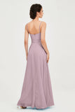 Spaghetti Straps Chiffon Bridesmaid Dress Sweetheart A line Formal Evening Dresses Gowns