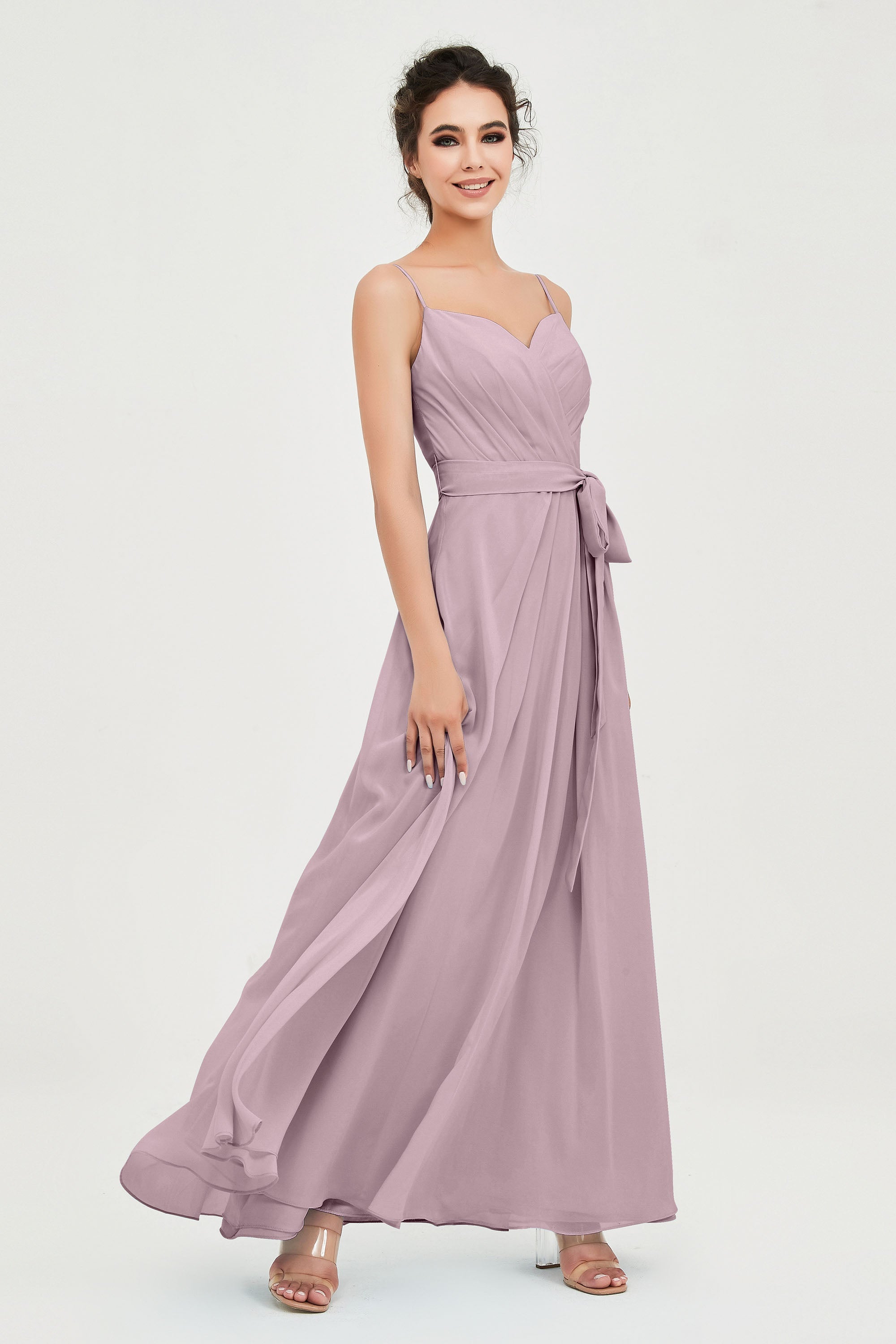 Spaghetti Straps Chiffon Bridesmaid Dress Sweetheart A line Formal Evening Dresses Gowns