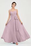 Spaghetti Straps Chiffon Bridesmaid Dress Sweetheart A line Formal Evening Dresses Gowns