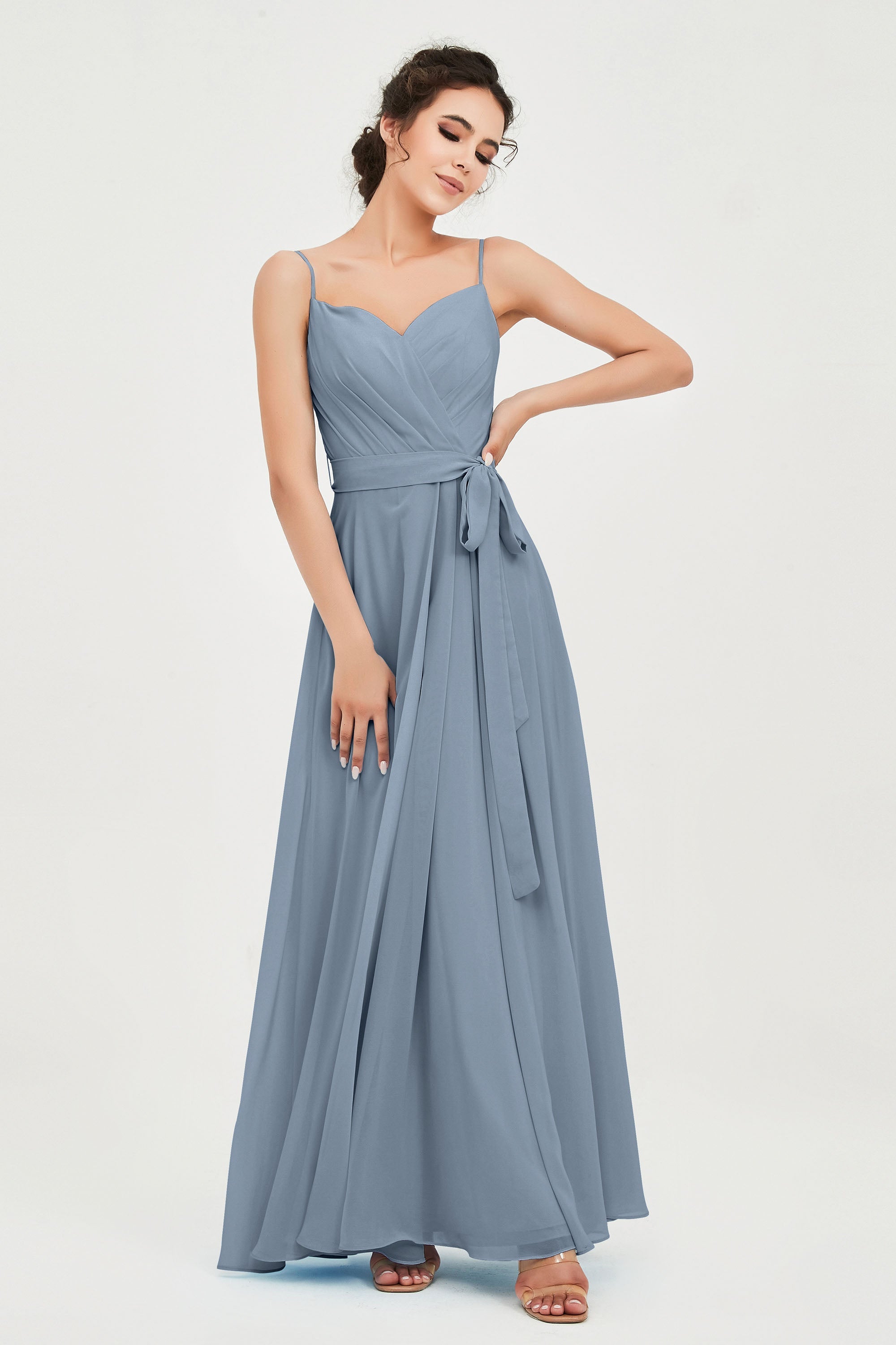 Spaghetti Straps Chiffon Bridesmaid Dress Sweetheart A line Formal Evening Dresses Gowns