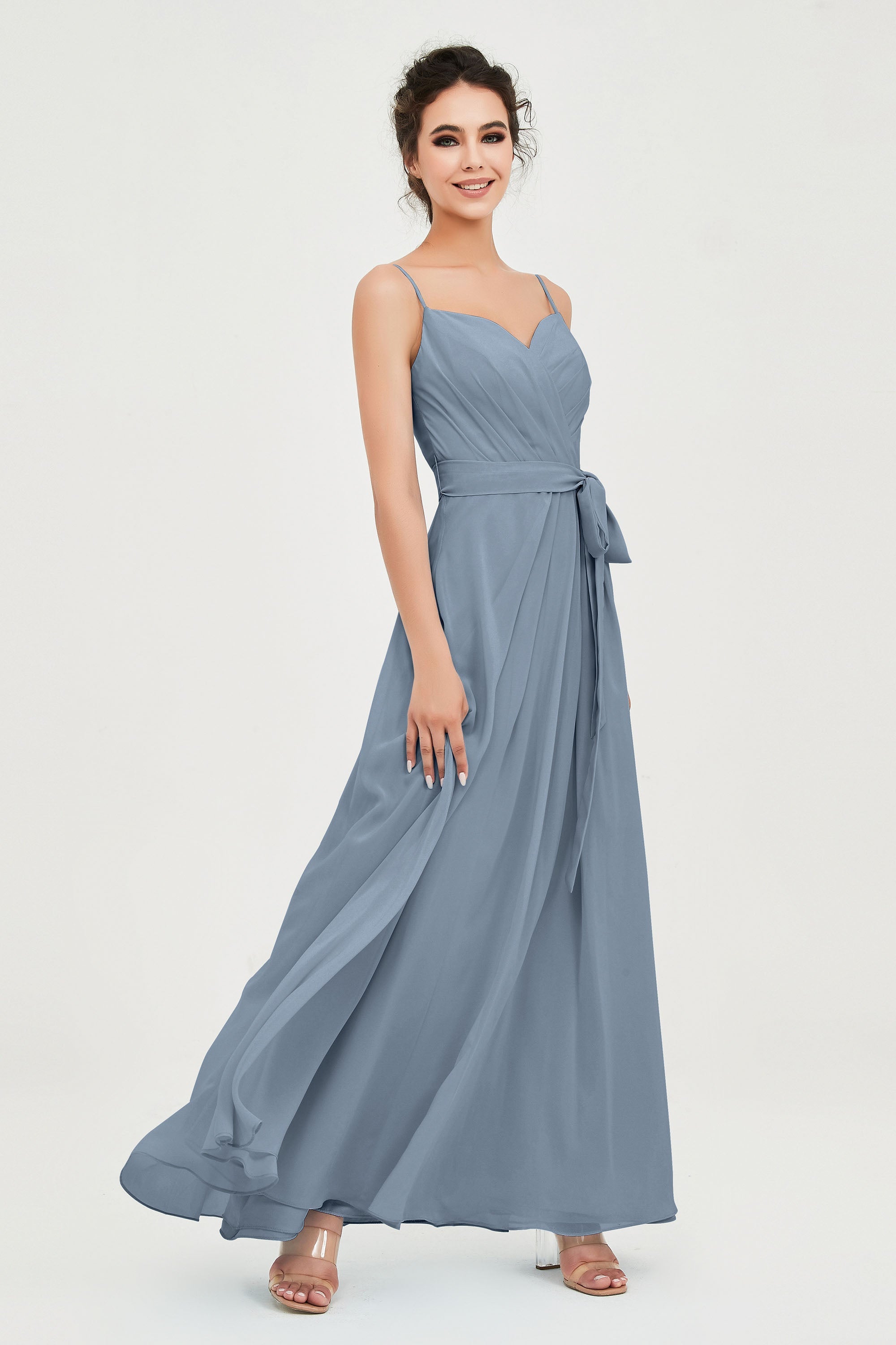 Spaghetti Straps Chiffon Bridesmaid Dress Sweetheart A line Formal Evening Dresses Gowns
