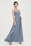 Spaghetti Straps Chiffon Bridesmaid Dress Sweetheart A line Formal Evening Dresses Gowns