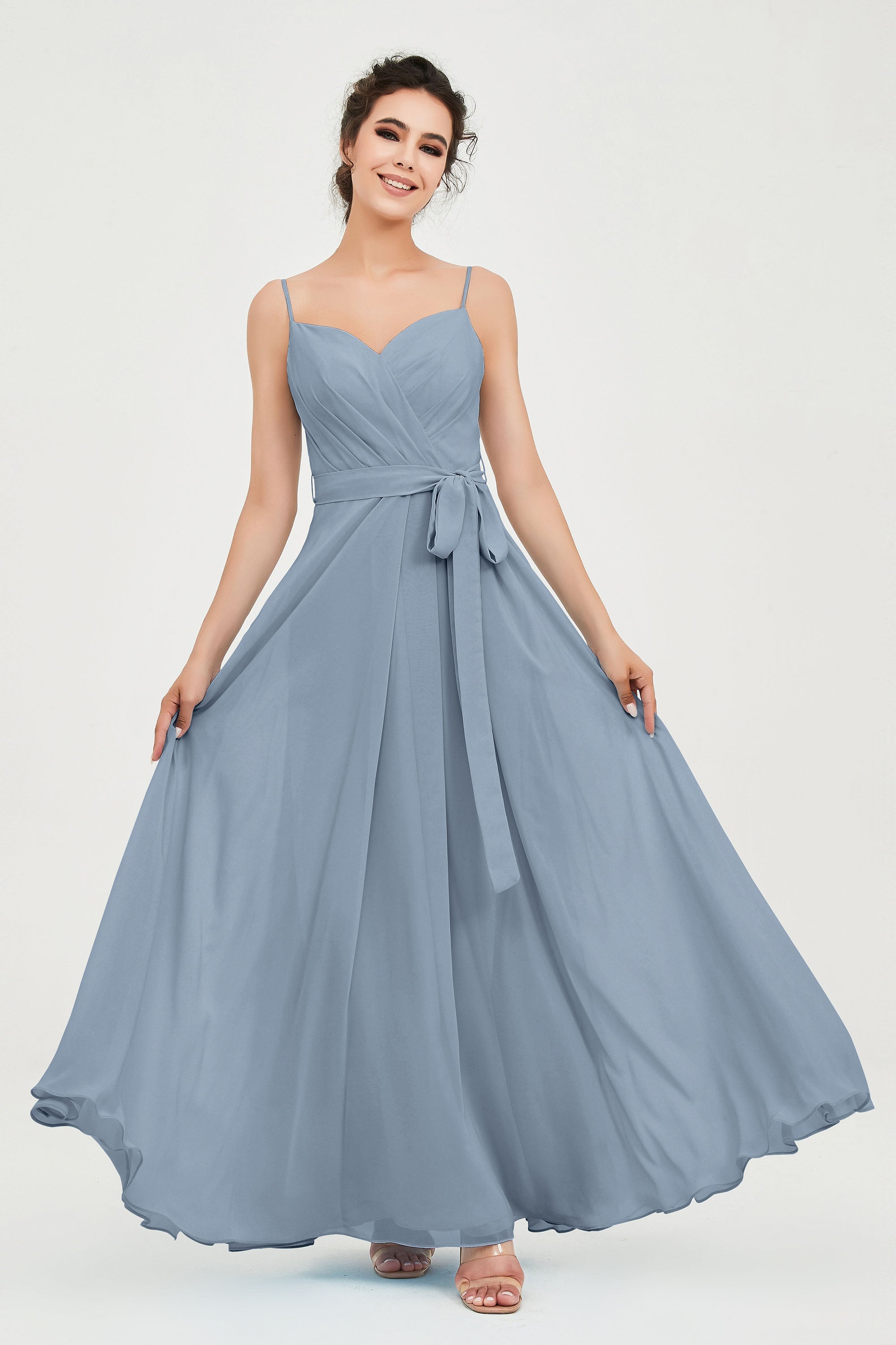 Spaghetti Straps Chiffon Bridesmaid Dress Sweetheart A line Formal Evening Dresses Gowns