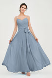 Spaghetti Straps Chiffon Bridesmaid Dress Sweetheart A line Formal Evening Dresses Gowns
