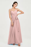 Spaghetti Straps Chiffon Bridesmaid Dress Sweetheart A line Formal Evening Dresses Gowns
