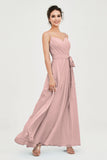 Spaghetti Straps Chiffon Bridesmaid Dress Sweetheart A line Formal Evening Dresses Gowns