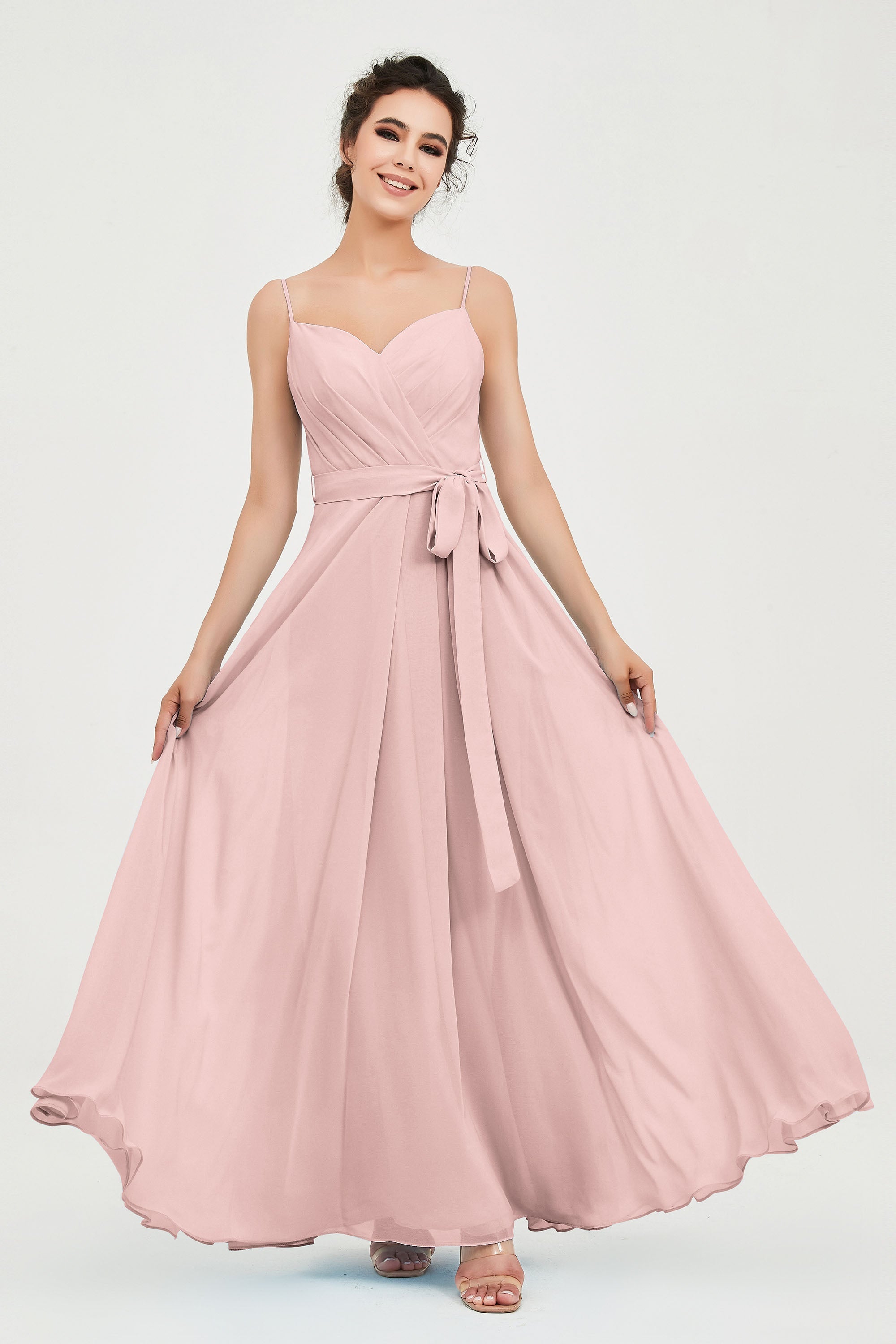 Spaghetti Straps Chiffon Bridesmaid Dress Sweetheart A line Formal Evening Dresses Gowns