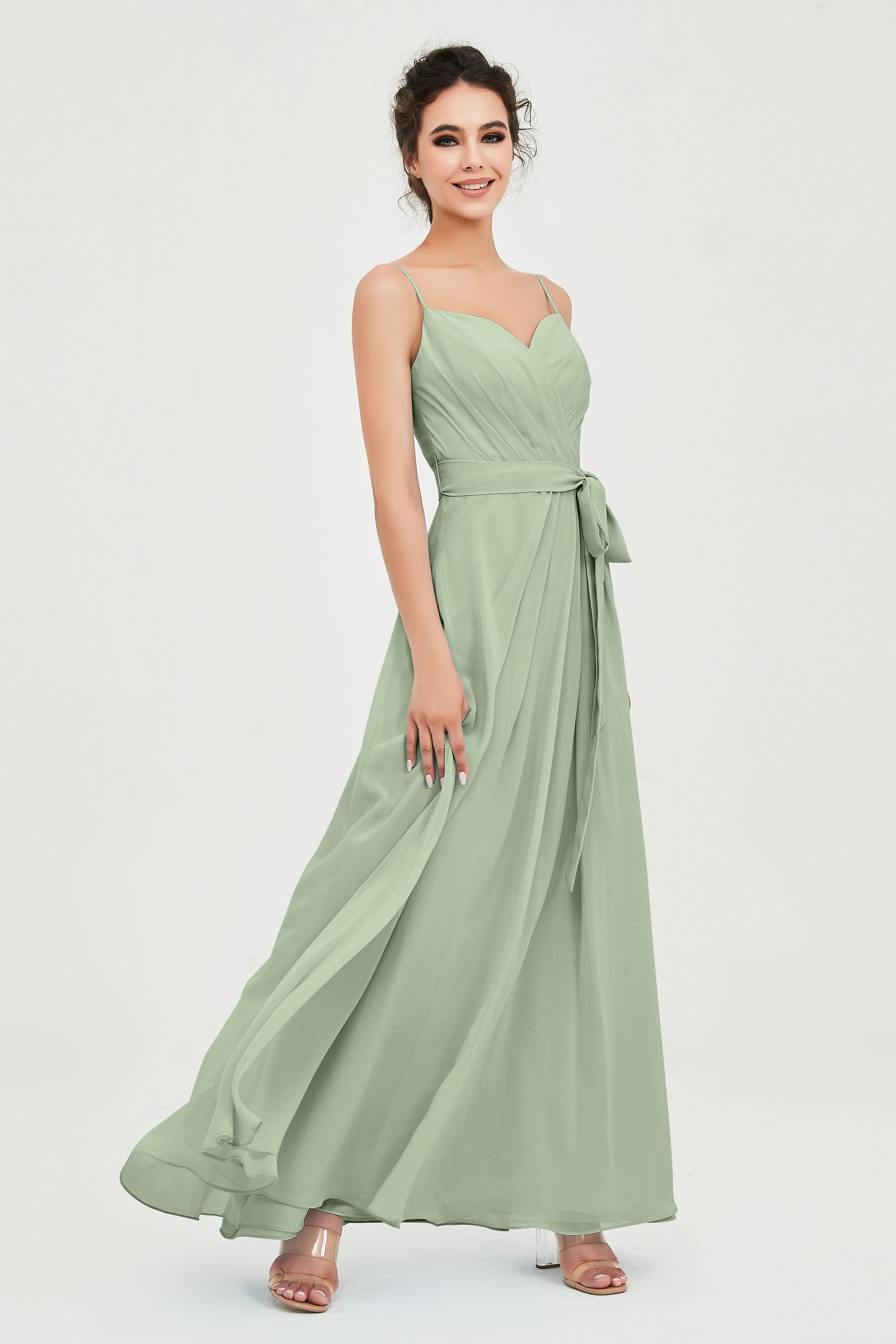 Spaghetti Straps Chiffon Bridesmaid Dress Sweetheart A line Formal Evening Dresses Gowns