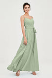 Spaghetti Straps Chiffon Bridesmaid Dress Sweetheart A line Formal Evening Dresses Gowns