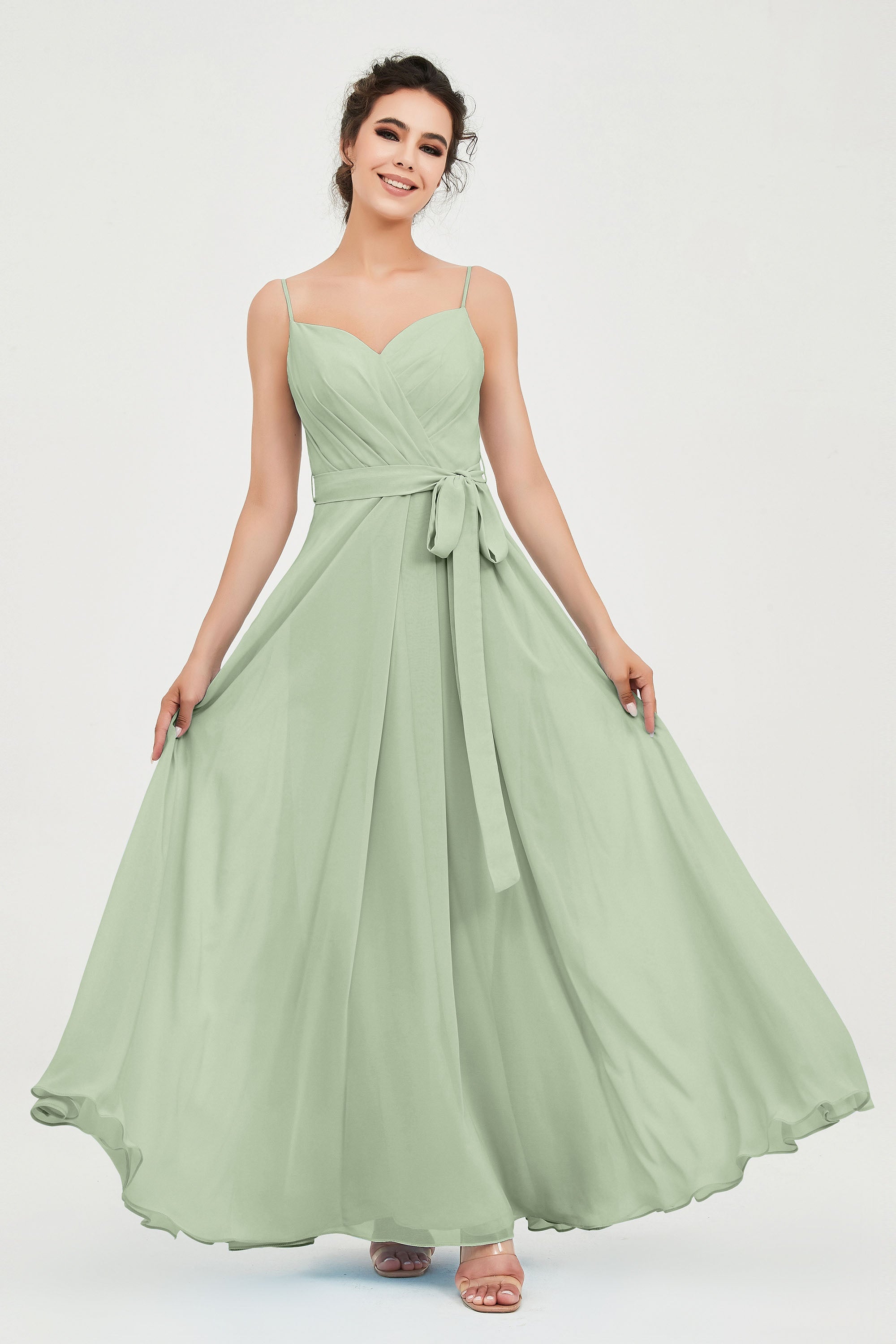 Spaghetti Straps Chiffon Bridesmaid Dress Sweetheart A line Formal Evening Dresses Gowns