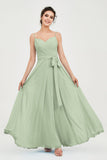 Spaghetti Straps Chiffon Bridesmaid Dress Sweetheart A line Formal Evening Dresses Gowns