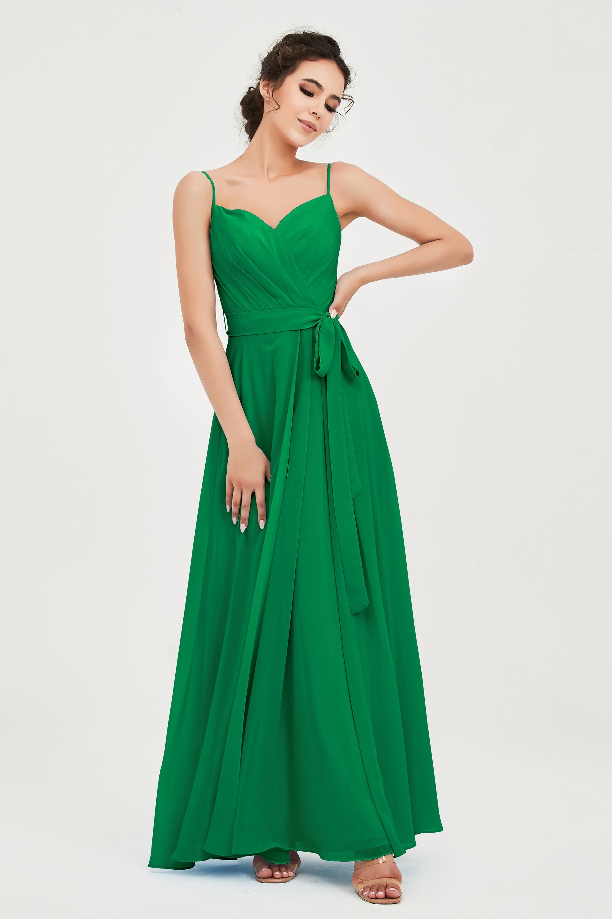 Spaghetti Straps Chiffon Bridesmaid Dress Sweetheart A line Formal Evening Dresses Gowns