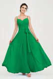 Spaghetti Straps Chiffon Bridesmaid Dress Sweetheart A line Formal Evening Dresses Gowns