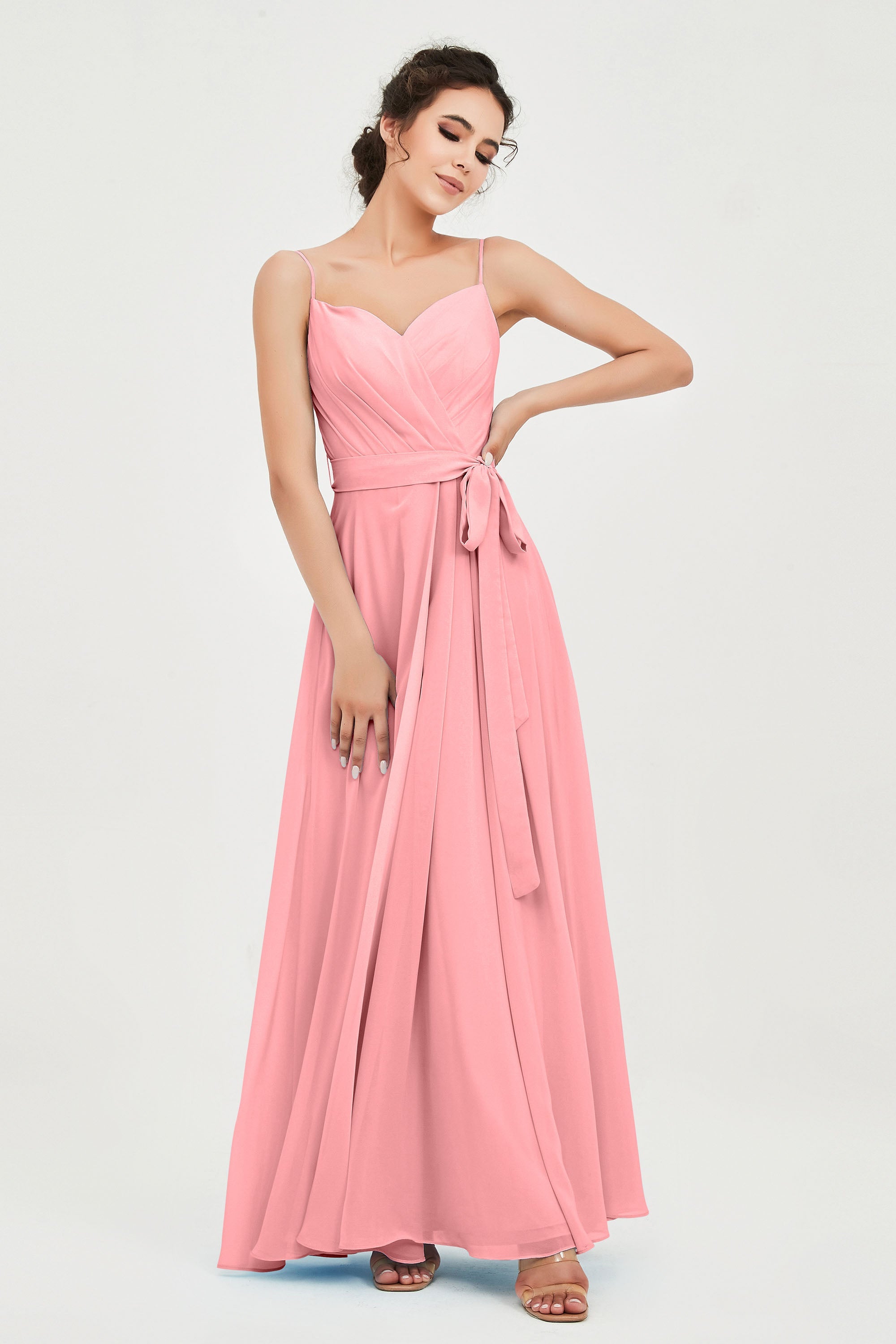 Spaghetti Straps Chiffon Bridesmaid Dress Sweetheart A line Formal Evening Dresses Gowns