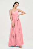 Spaghetti Straps Chiffon Bridesmaid Dress Sweetheart A line Formal Evening Dresses Gowns