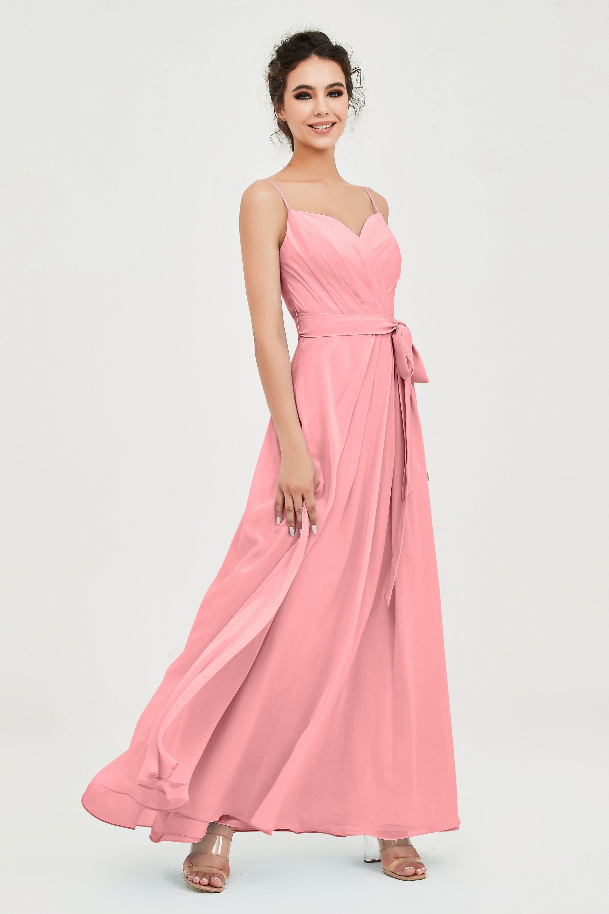 Spaghetti Straps Chiffon Bridesmaid Dress Sweetheart A line Formal Evening Dresses Gowns