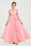 Spaghetti Straps Chiffon Bridesmaid Dress Sweetheart A line Formal Evening Dresses Gowns