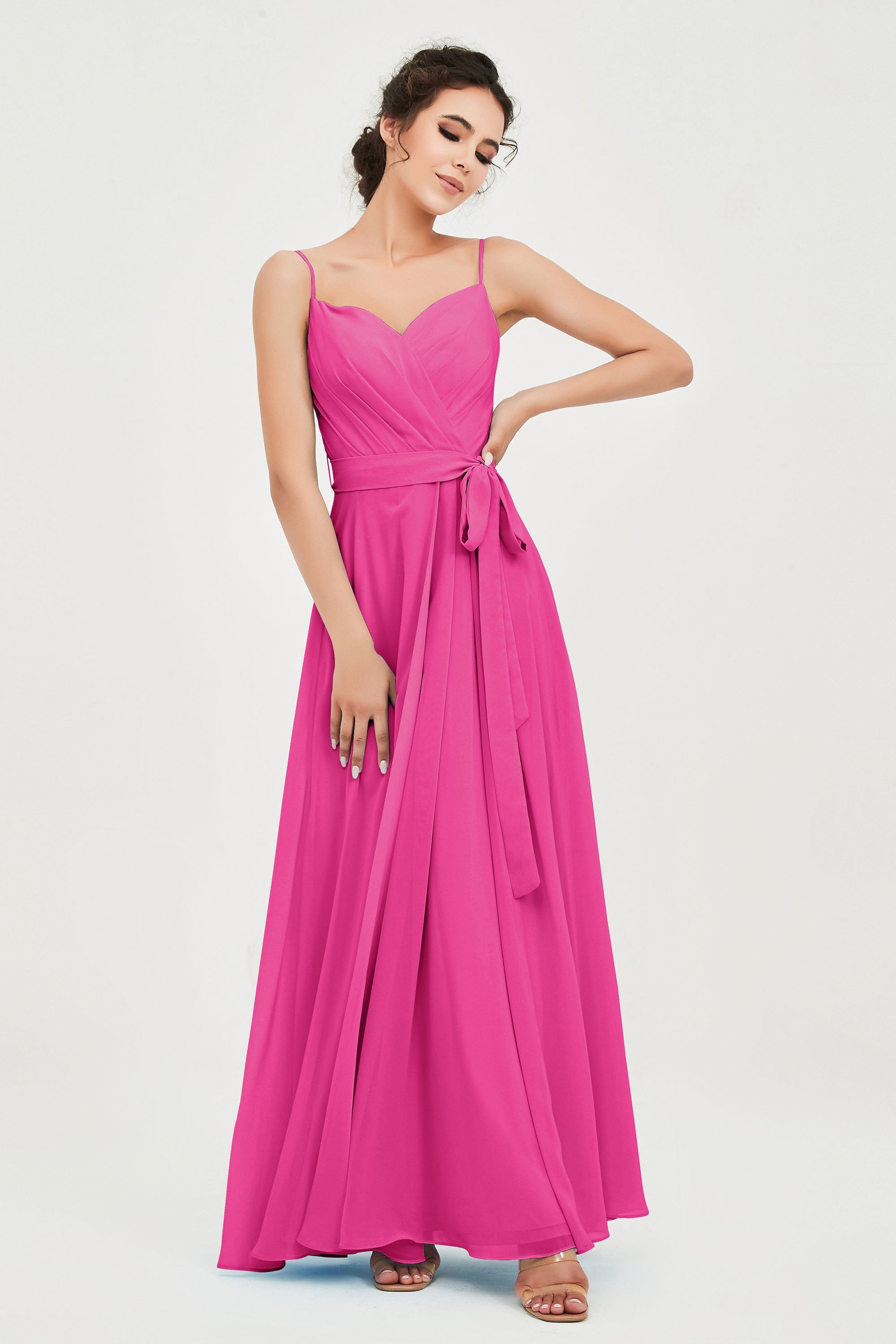 Spaghetti Straps Chiffon Bridesmaid Dress Sweetheart A line Formal Evening Dresses Gowns