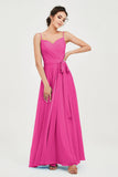 Spaghetti Straps Chiffon Bridesmaid Dress Sweetheart A line Formal Evening Dresses Gowns