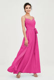 Spaghetti Straps Chiffon Bridesmaid Dress Sweetheart A line Formal Evening Dresses Gowns