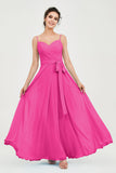 Spaghetti Straps Chiffon Bridesmaid Dress Sweetheart A line Formal Evening Dresses Gowns