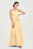 Spaghetti Straps Chiffon Bridesmaid Dress Sweetheart A line Formal Evening Dresses Gowns