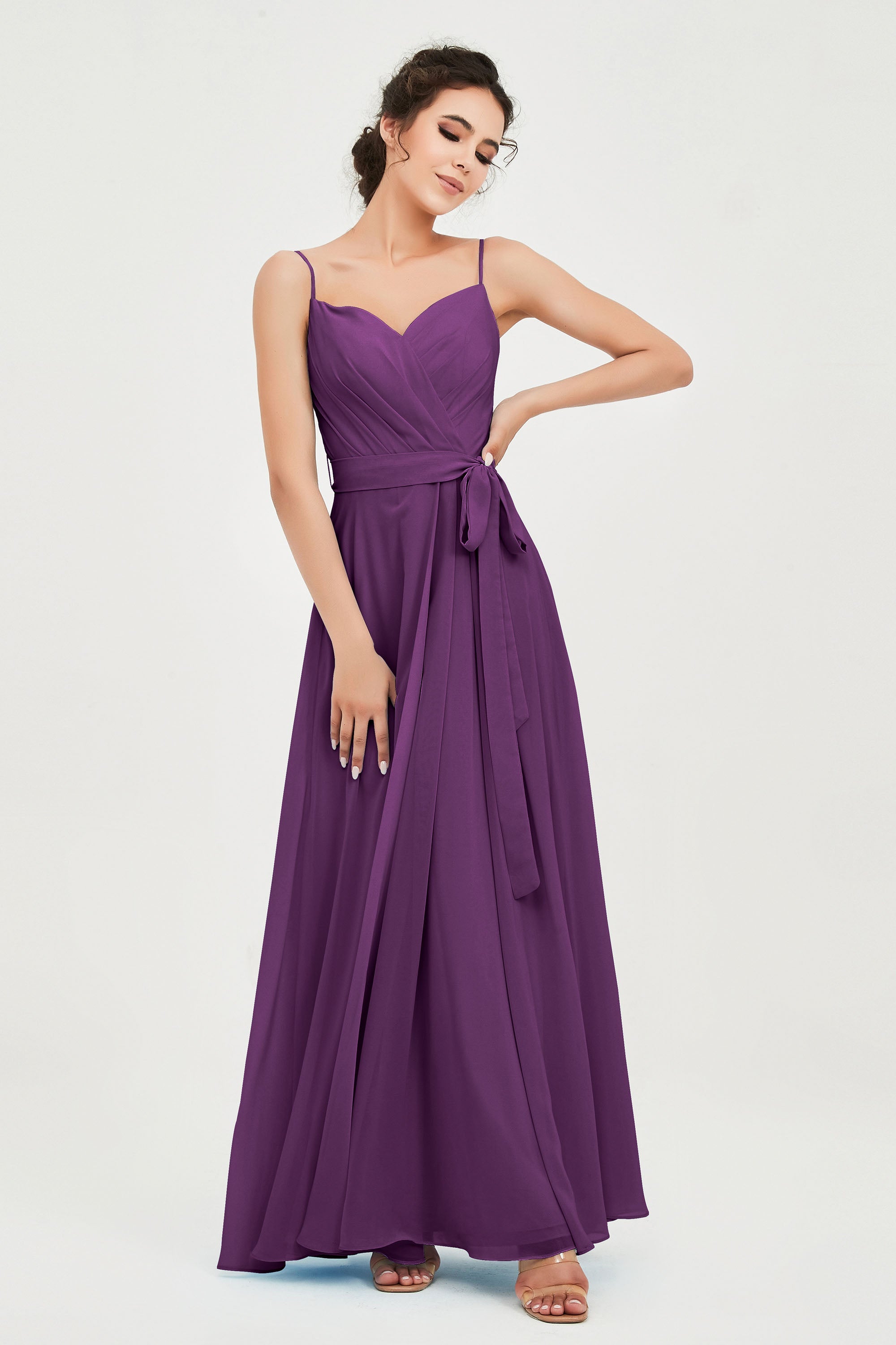 Spaghetti Straps Chiffon Bridesmaid Dress Sweetheart A line Formal Evening Dresses Gowns