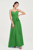 Spaghetti Straps Chiffon Bridesmaid Dress Sweetheart A line Formal Evening Dresses Gowns