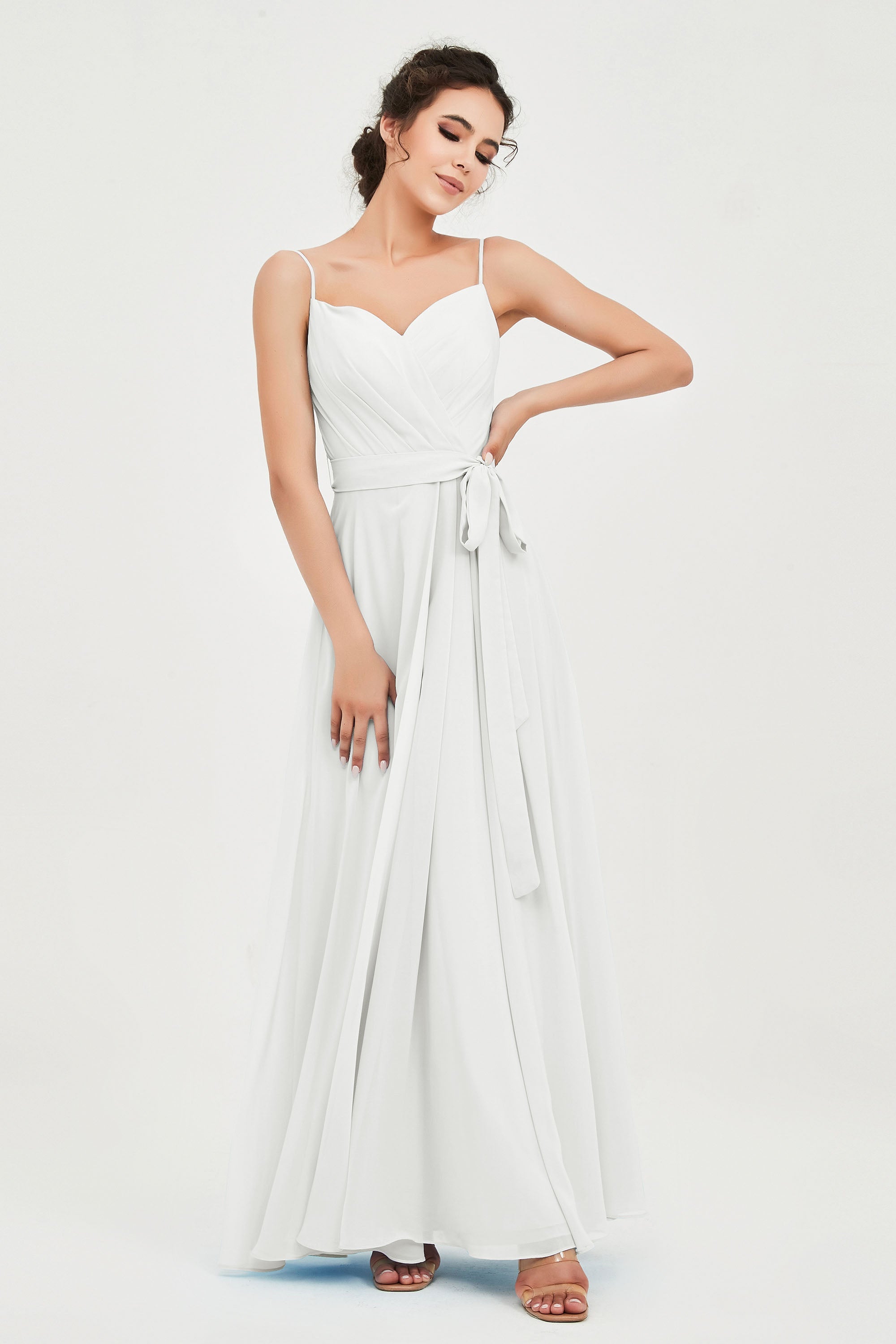 Spaghetti Straps Chiffon Bridesmaid Dress Sweetheart A line Formal Evening Dresses Gowns